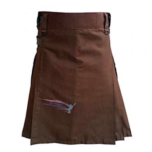 Chocolate Brown Leather Strap Utility Kilt For Active Man Kilt Wedding Kilts