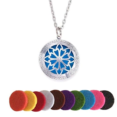 Antique Silver-tone Aromatherapy Essential Oil Diffuser Locket Pendants Necklaces for Women Men
