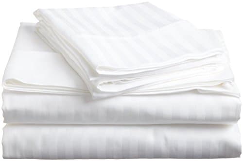 Mattress Homes 600-Thread-Count Egyptian Cotton (15" Extra Depth Pocket) 4-Pieces Sheet Set-(White Stripe,California King)