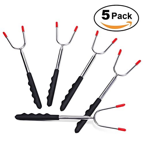 CORNERJOY Premium Marshmallow Roasting Sticks-Set of 5-Extra Long 45" Safe for Kids Telescoping Extendable Hot Dog Smores Forks - Fire Pit, Camping, Campfire, Bonfire &amp; Outdoor Cookware Kit