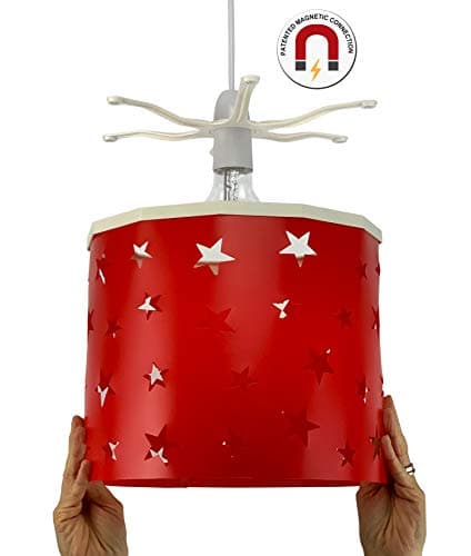 ErekiCeiling Pendant Light Shade - Star Light Projection Effect Light Cover - Magnetic Ceiling Night Light Lampshade Kit for Interchangeable Designs (Red, Bulb NOT Included)