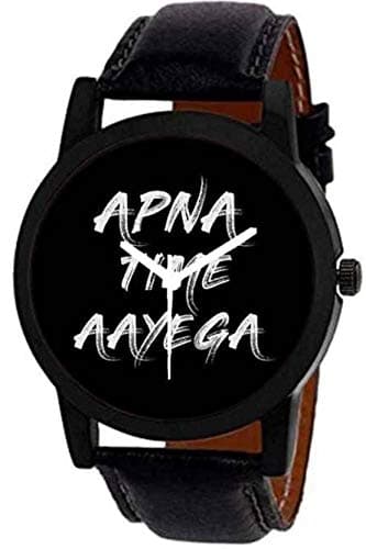 Cloudwood Analog APNA TIME AAYEGA Black Dial Leather Strap Watch for Men & Boys -W226