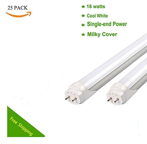 25pcs 18W G13 4ft 6500K Single-End Power Bright Cool White 110V-240V T8 LED Tube Bulb Light Lamp Works without ballast and starter (Milky)