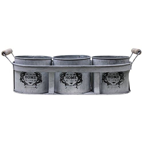 Tin Multi Pot Garden Planter with Three Round Pots For Herbs, Succulents & Small Plants, Farmhouse Style