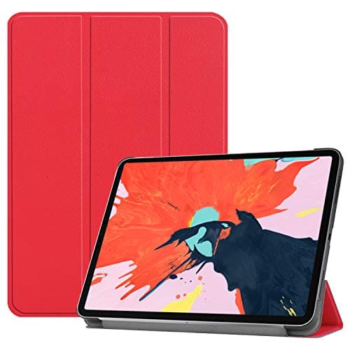 Fonrest 3-Folding Leather Case for iPad Pro 12.9-inch Display 2018, Folio PU Ultra Slim Fit Protective Auto Sleep/Wake Magnetic Flip Tablet Cover (Red)