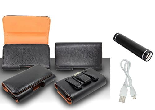 Pouch Case For HTC One M8 - Premium Classic Black Pebble Texture Leather Design Horizontal Leather Belt Case Clip Holster Pouch Cover Case (Fit for Single Phone With Thin Case or Back Cover Together) + I of 2200mAh (5V) Portable Lightweight External USB Emergency Mobile Power Bank