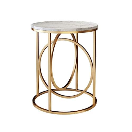 LY88 Wrought Iron Marble Small Round Coffee Table, Simple Leisure Living Room Bedroom Balcony Sofa Table, 40 * 60cm (Color : White)