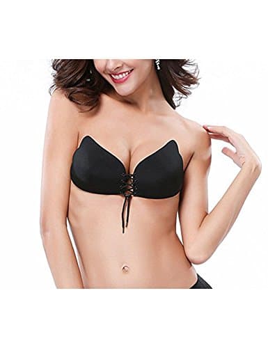 Women's Strapless Bra Self Adhesive Silicone Invisible Push-up Bras with Drawstring for Wedding dress, Backless/Strapless Evening Gowns, Low-cut Outfits and Party Dress（A, B, C, D） (C, Black)