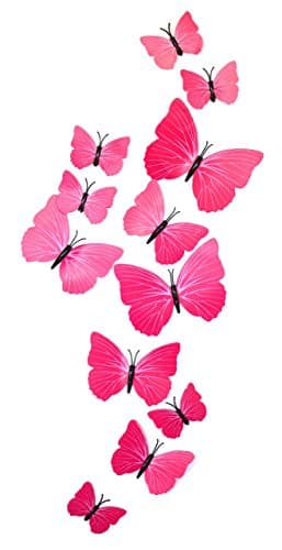 EMMALOO 24 pack Butterfly 3D wall decals stickers magnetic magnets kids wall art decorations baby girls girl nursery decorations kitchen art decor crafts refrigerator (Pink w/ Lines)