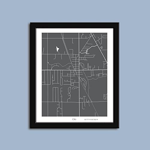 Clio city map art, Clio MI map art