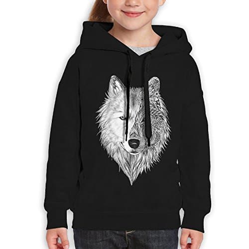 DIMANNU Children's Pullover Sweatshirt Hoodie Cotton Big Wolf Head Printed For Boys Girls