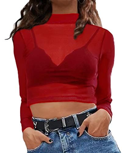 CLOZ Women's Mesh Tee Blouse Crop Tops