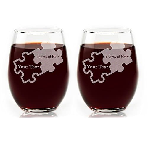 Custom Engraved Couples Puzzle Piece Glasses - Set of Two (Stemless Wine)