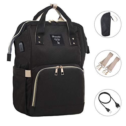 Baby Nappy Changing Backpack, Large Capacity Diaper Tote Bag Multi-Function Waterproof Travel Backpack Organizer with Stroller Straps for Mom Dad Work or Outing (Black)