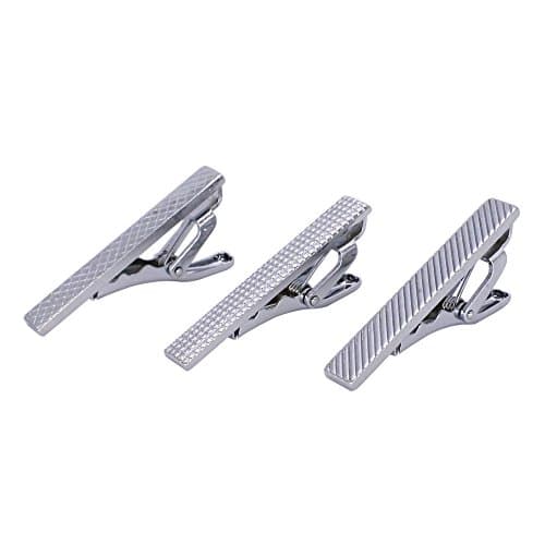 Valoven 3 Pieces Handmade Gift Boxed Silver Tone 1.5 Inches Skinny Tie Clip Set for Mens