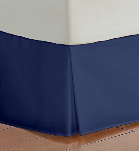 Vedanta Home Collection Hotel Quality 700-Thread-Count Egyptian Cotton Queen Size One Piece Split Corner Bed Skirt 12 Inch Drop Length Navy Blue Solid