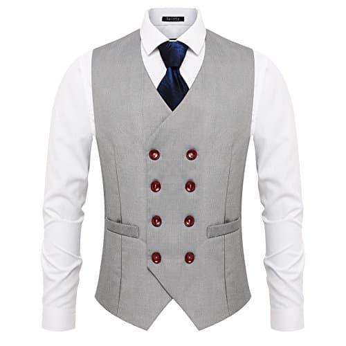 Spinty Men's Slim Solid Color Double Breasted Suit Vest