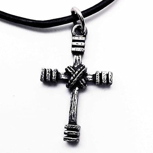 Rugged Cross Pendant on Black Rubber Cord
