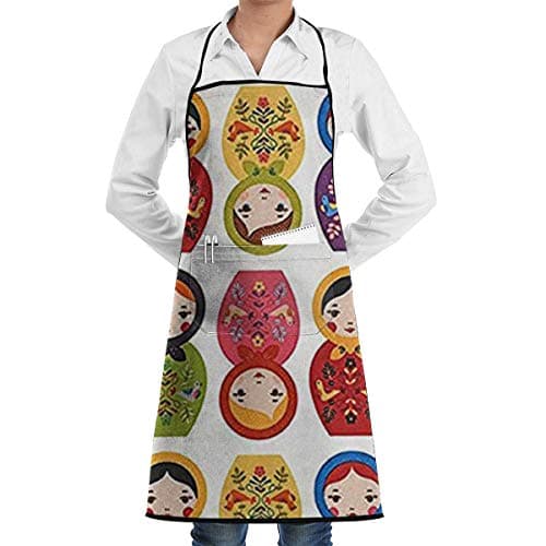 Russian Matryoshka Nesting Dolls Bright Grill Aprons Kitchen Chef Bib - Professional for BBQ Baking Cooking for Men Women Pockets cute aprons