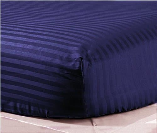 Rinku Linen 300 Thread Count Egyptian Cotton 1-Piece Fitted Sheet/Bottom Sheet Cot Bed (30" x 75") Navy Blue Stripe Fit Up to 5" Inches Deep Pocket