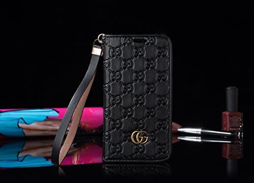 Luxury Designer Embossed style GG Wallet Case Cover for Apple Iphone 7 or 8 [4.7" Screen] (Black/Pink, Iphone 7 or 8 [4.7" Screen])