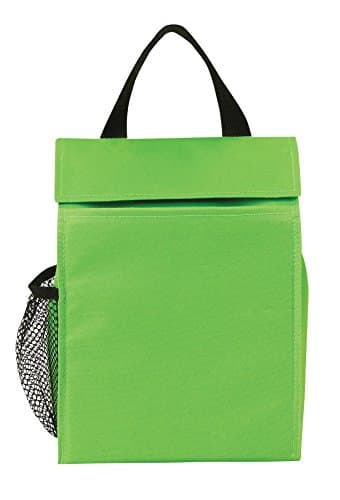 Eunichara Lunch Sack Polyester 600D, Insulated, Heat-sealed PEVA Lining, Sleeve Pocket for Accessories with Side Mesh Pocket, Easy Spot Clkean / Air Dry (7.5" x 10" x 5") - Color Neon Green
