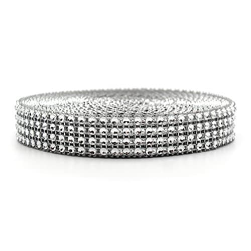 OKASU 1 Roll 4 Row 10 Yard Acrylic Rhinestone Diamond Ribbon Rhinestone Diamond Mesh Wrap For Wedding Cakes, Birthday Decorations,Silver