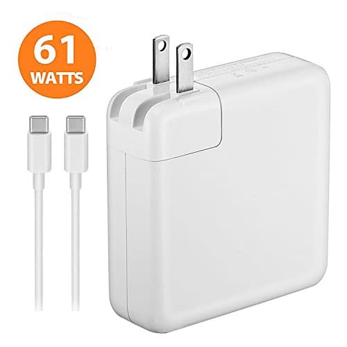 USB-C 61W Power Adapter for MacBook Pro 13-inch Touch Bar Two and Four Thunderbolt 3 ports Replace 2016 2017 to current Apple 61W MNF72LL/A A1706 Power Adapter PD With USB C to USB C Cable.