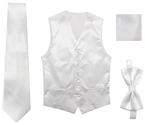 Satin Men Wedding Vest – Set with Neck Tie, Bow Tie & Handkerchief