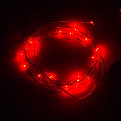BINZET 7ft 20LEDs Red Lights on Long Silver Ultra Thin String Wire LED Starry Fairy Light Battery Operated