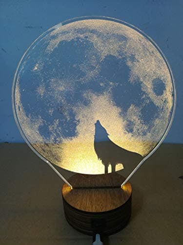 FaceToWind 3D Visual Night Light Acrylic Carved Wolf Pattern Holiday Birthday Gift Decoration Lamp Colorful Color Change, 230X155mm