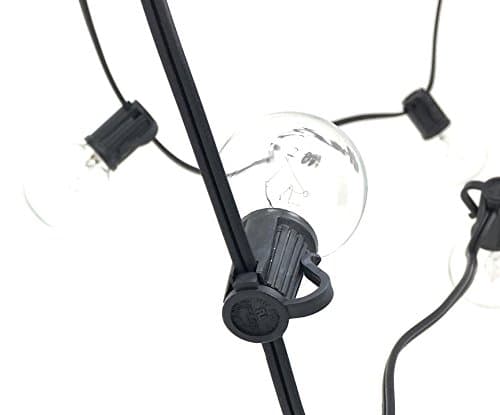 50ft G40 Globe String Lights Hanging Indoor Outdoor with 50 Clear Bulbs for Backyard Party Patio Bistro Pergola Porch Deck Gazebo Connectable - Black - 5 Extra Bulbs + 5 Foot Male Lead Cord