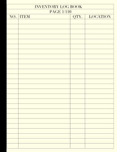 Inventory Log Book: Large ( 8.5" x 11" ) | 110 Pre-Numbered Pages | creme paper | perfect bound