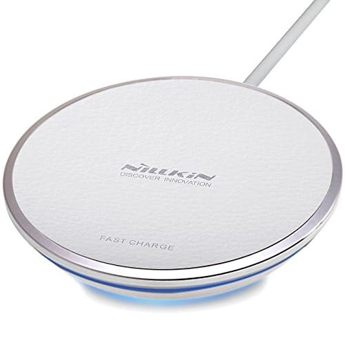 Qi Fast Wireless Charger Charging Pad Stand for Apple iPhone X, iPhone 8/8 Plus, Samsung Galaxy Note 8/S8/S8+/S7/S7 Edge/Note 5/S6 Edge+, Nexus 7 and All Qi-Enabled Devices [Classic Leather] – White