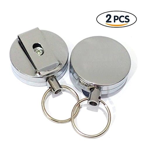 SZHOWORLD 2 Pack - Heavy Duty All Metal Casing Retractable Badge & Key Reels with High Rebound Wire Cord, Belt Clip and Keyring