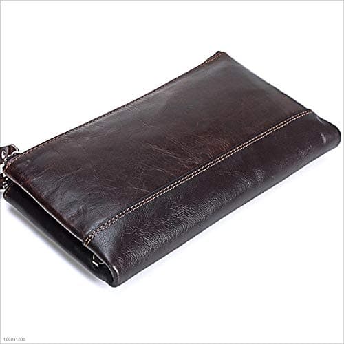 Leather Men's Wallet Men's Handbag Multi-Function Zipper Leather Long Clutch Bag Large Capacity Manual Card Package,Brown [Energy Class A]