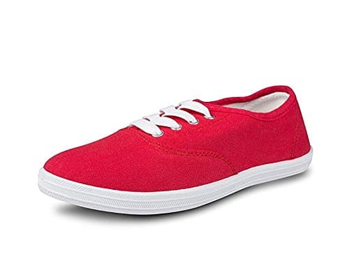Women's Lace Up Canvas Casual Basic Athletic Shoe Sneakers (8.5, Red)