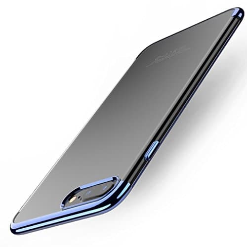 Qpika Slim Absorption Clear TPU Plating Bumper Case Cover For iPhone 8 Plus (Blue)