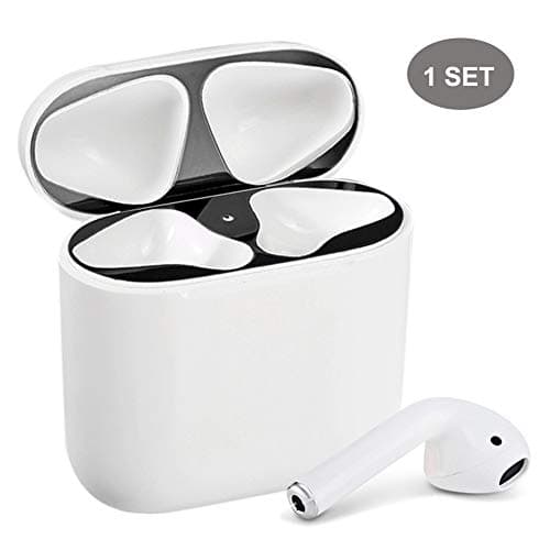 CRAZY PANDA Dust Guard for AirPods, Upgrated Ultra Thin 0.03mm Metal Sticker 18K Plating for Airpods Case 1 & 2 (Not for Wireless) Proof Dust and Iron Shavings - Black (1 Set)