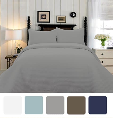 SOHO LifeStyle Ultra Soft Microfiber Check Stitch Reversible 3 Pieces Quilt Set, Full/Queen, Gray