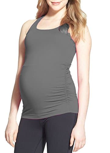 Cloya Maternity Long Racerback Tank Top (M, Charcoal)
