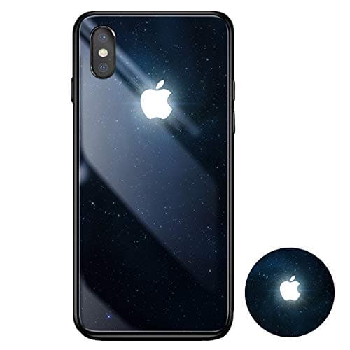 JZWDMD Glowing Case for iPhone 7/8, iPhone Xs Max Cases Led Logo Light iPhone Case Glowing Light Up Logo Case Illuminate Cover Tempered Glass Back Cover Protective Case