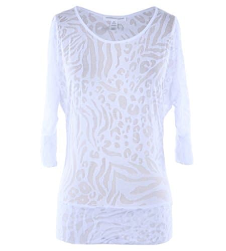 Ola Mari Junior Size 3/4 Dolman Sleeve Burnout Top, Large, White