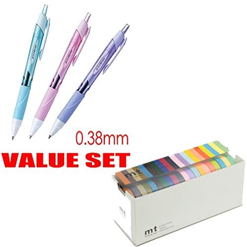 uni-ball Jetstream Extra Fine &amp; Micro Point Click Retractable Roller Ball Pens, Each 1 Pen- Value Set of 3 + MT Washi Masking Tapes, Set of 20, Bright &amp; Cool Colors (MT20P002)