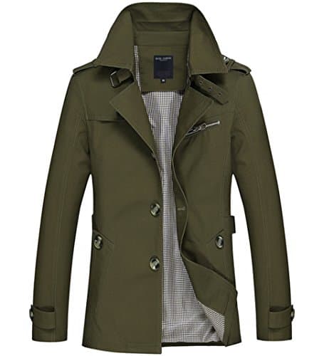 Midoly Men's Cotton Lightweight Jacket Single-Breasted Turn-Down Collar casual wear Windbreaker Trench Coat(Army green,US M,Asian 3XL)