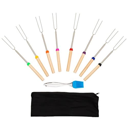 Marshmallow Roasting BBQ Sticks with Wooden Handle, 32 Inch, Set of 8