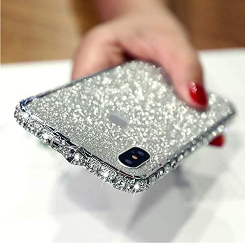 Luxury iPhone Case with Crystals Rhinestone Bling Metal Frame Bumper Sparkle Jeweled Frame+Flash Diamond Bumper Case Compatible with iPhone 8 Plus, X/XS, XR, XS Max (iPhone X/XS)