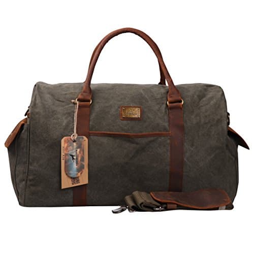 Canvas Duffel Bag TOPWOLFS 21" Weekender Bag Carry On Overnight Bag Travel Bag Tote Large Holdall Barrel Bag Luggage Green