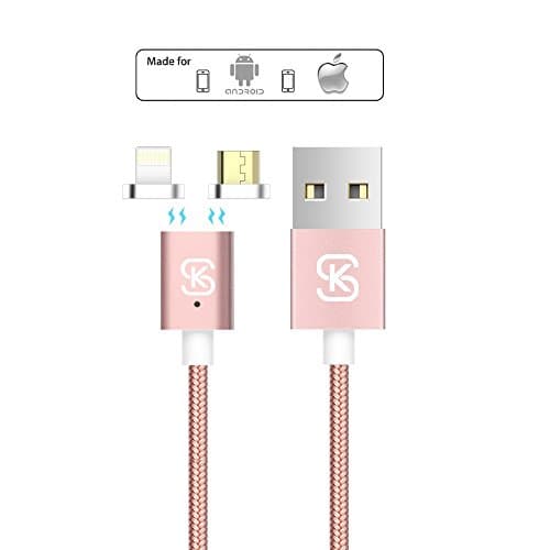 SIKAI 5th Generation 2 in 1 Magnetic Phone Charger with Micro USB and iPhone Adapters Fast Quick Charging &amp; Data Transfer Cable for HTC Moto LG Samsung Iphone7 iPhone6 3.3FT 2.4A (Rose 2in1)