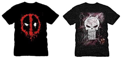 Marvel Superhero T- Shirts for Men, 2 Pack (Small, Deadpool Black/Red Face + Punisher Light Energy Black)